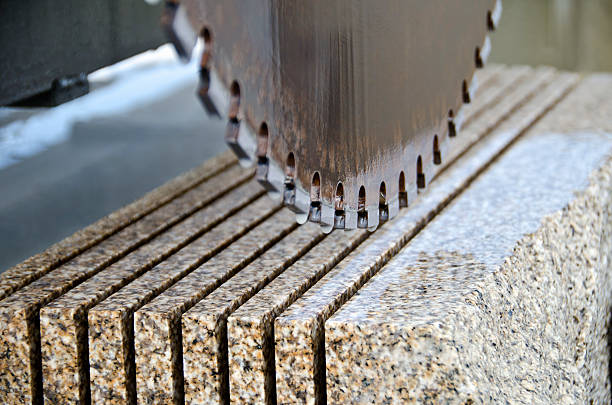 detail of a circular saw used to cut granite